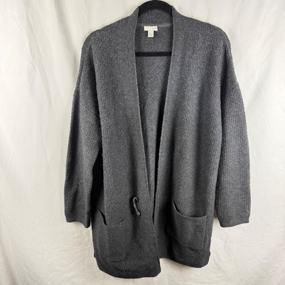 J. Jill Dark Gray Long Line Open Cardigan Pin Closure Medium Cozy Quiet Luxury‎